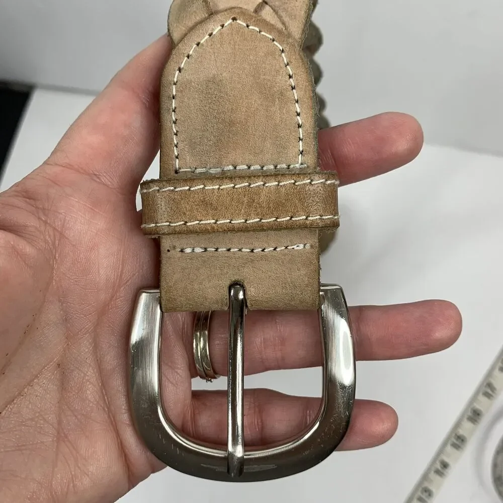 Unbranded Sz SM Belt Brown Genuine Leather Braided Adjustable Silver Tone Buckle
